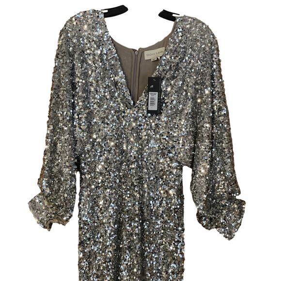 Sachin + Babi Size 2 NWD Sequin Gabby Glitter Long Sleeve V Neck Gown NWT Flaw - Picture 5 of 11